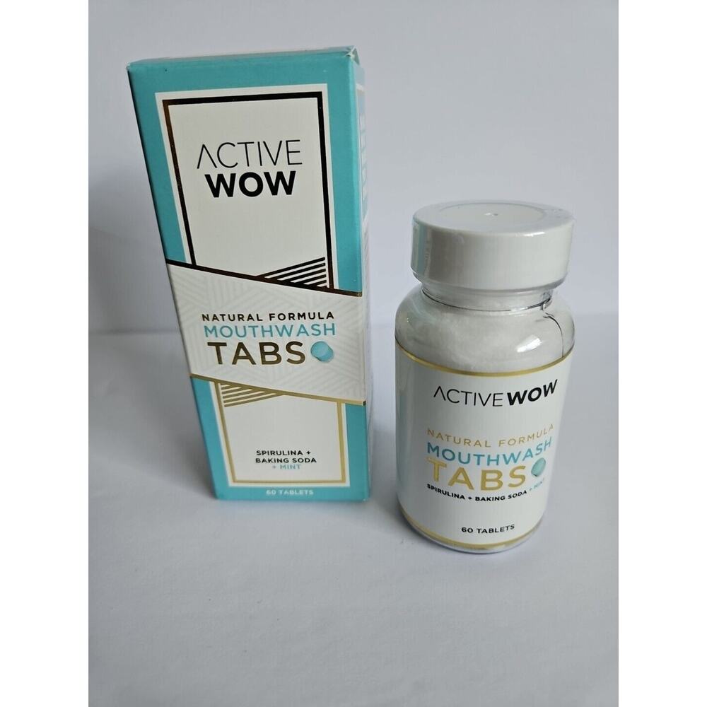 NEW Active WOW Mouthwash Tabs Spirulina & Baking Soda Mint Flavor 60 Tablets